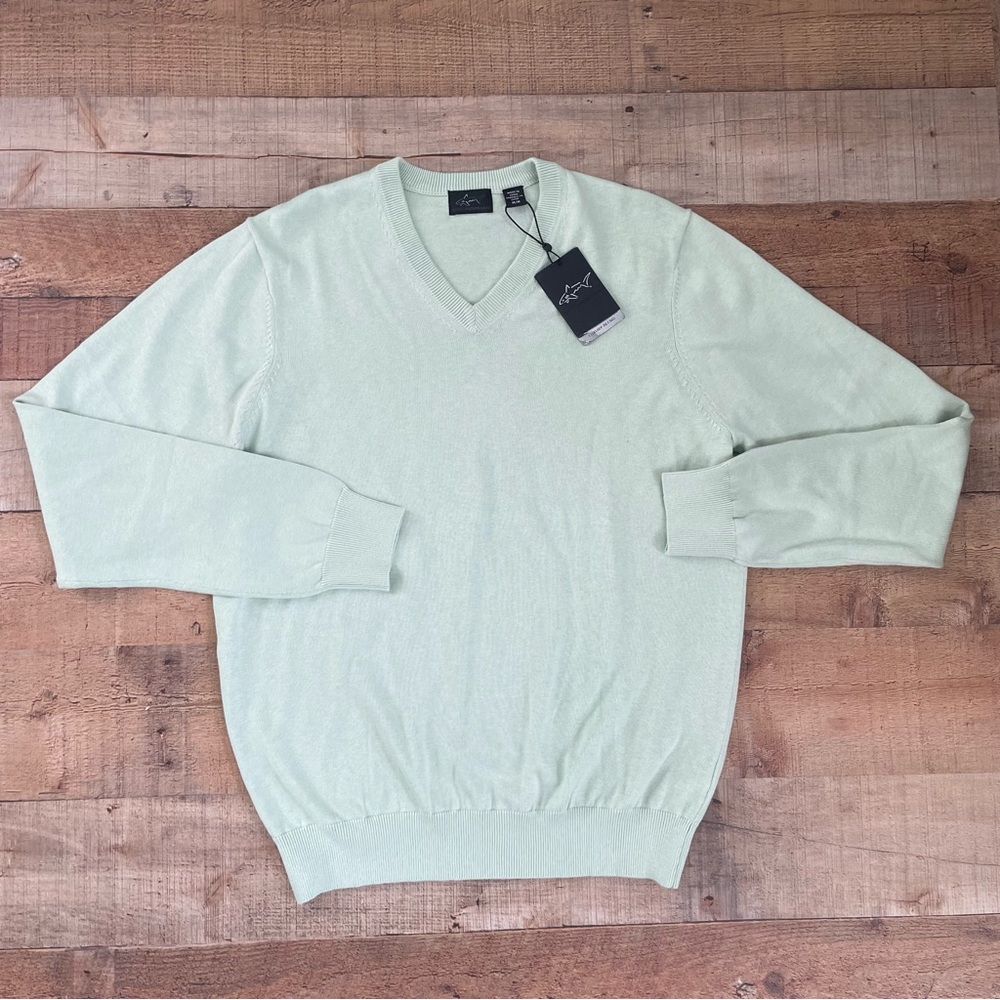 Greg Norman Performance Linen Blend V-Neck Sweater NEW Mens MED Pastel Green